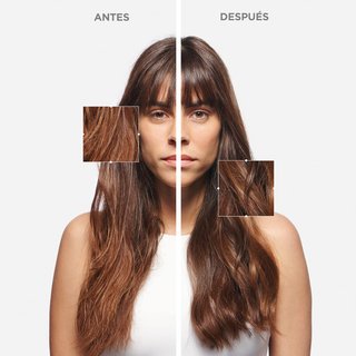 Antes y después de tratamiento para cabello suave y con brillo