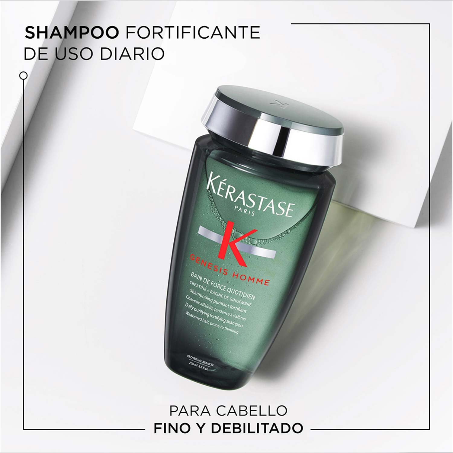Beneficios shampoo para hombre para aumentar el grosor para cabello fino y debilitado Bain de Force Quotidien Genesis