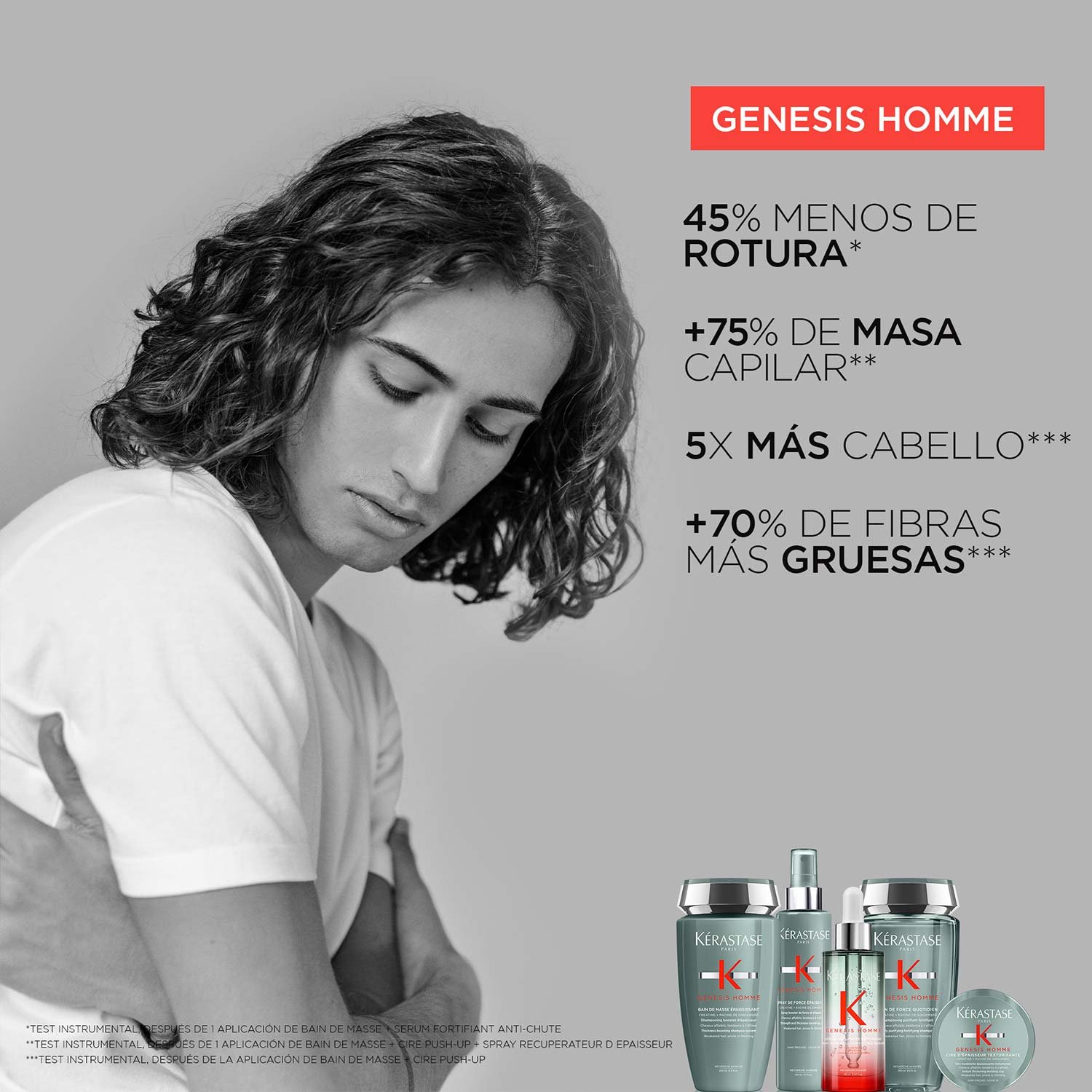 Rutina que aumenta la fuerza y el grosor del cabello debilitado Spray Force Epaississant Genesis