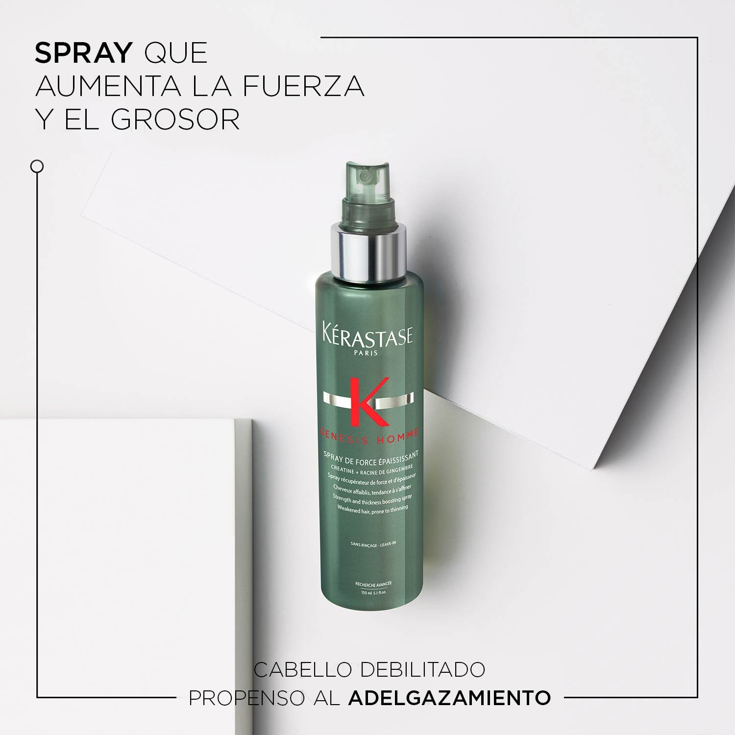 Beneficios spray que aumenta la fuerza y el grosor del cabello debilitado Spray Force Epaississant Genesis